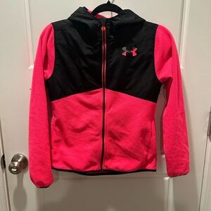 Girls’ Under Armour Size Large Pink and Black Hooded Jacket